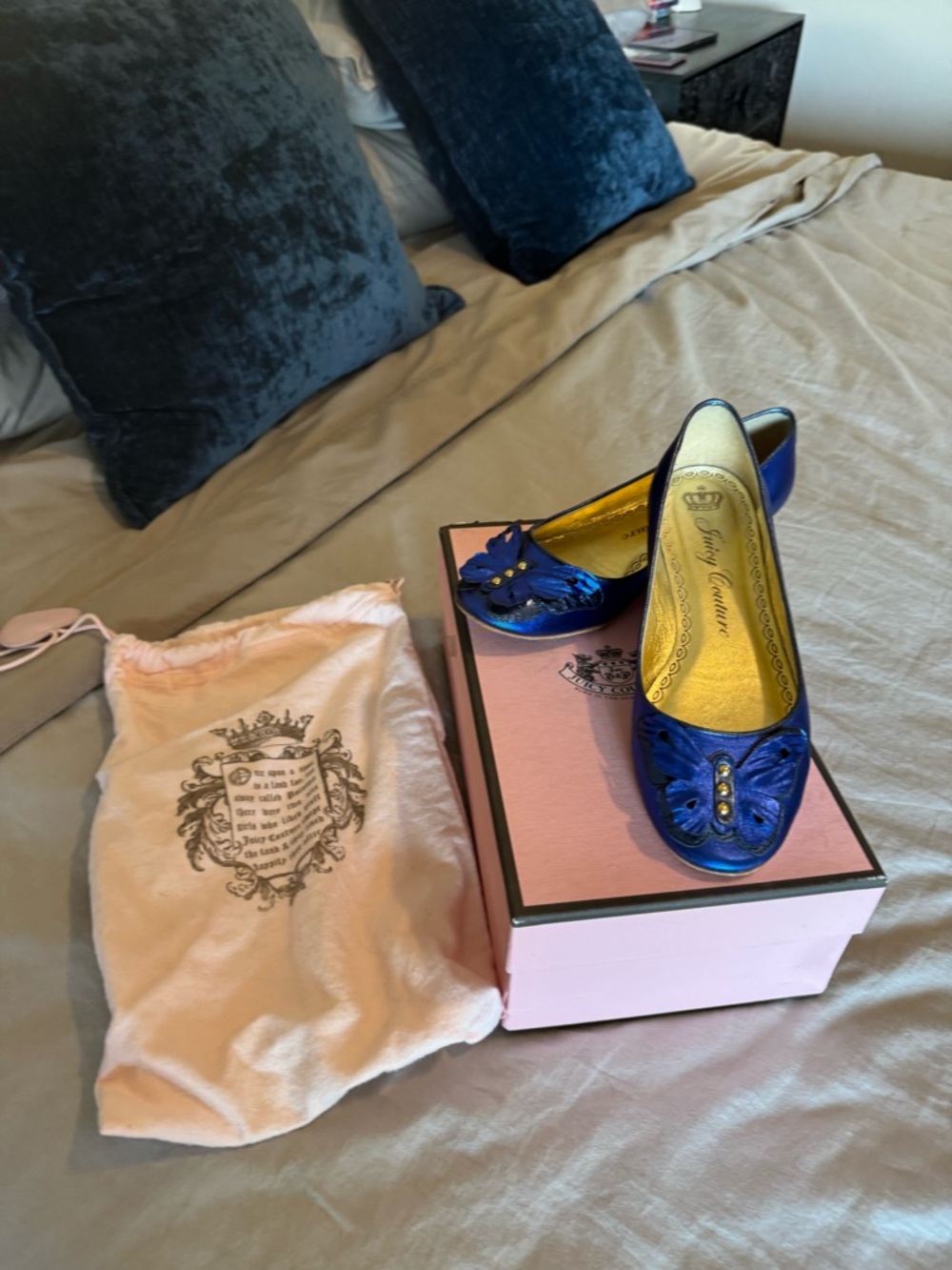 Juicy Couture Metallic Royal Blue Butterfly Ballet Flats